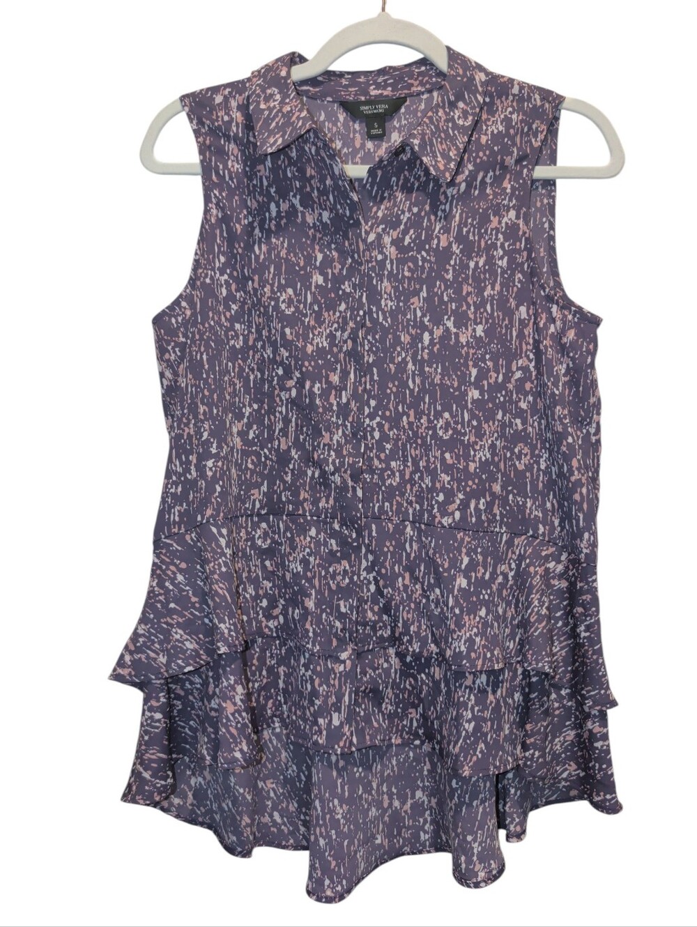 Simply Vera Vera Wang Purple & Pink Sleeveless Ruffle Tunic (#D224)